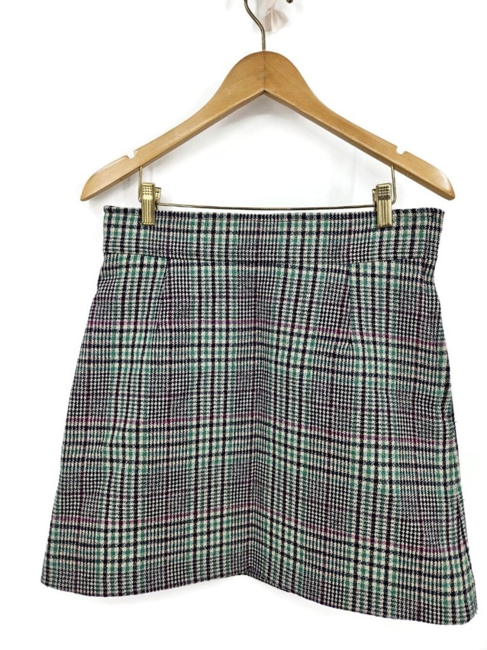 Sandro Tartan Plaid Wool Blend Mini Skirt Womens 3 Green Purple